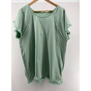 Women's Boutique Style Plus Size 2x/3x Green Tunic Top Fringe Hem Stretchy